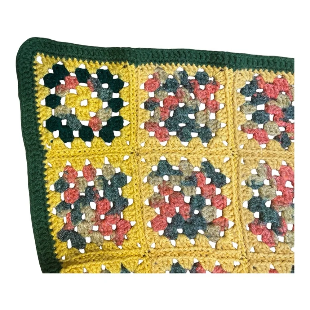 Colorful Crochet Granny Square Blanket- Yellow & Green 38X58 Like New